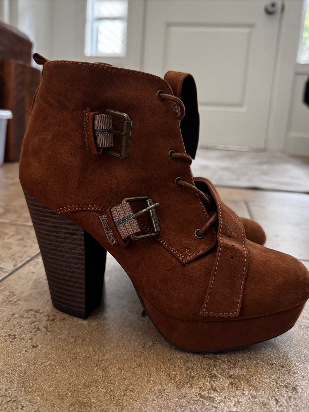Suede buckle booties